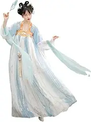 [IDZNFNFX] Women's Clothes Tang Suit Ancient Chinese Style Traditional Costume Hanfu Dresses,Blue,L=Bust 96cm