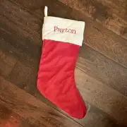 New Pottery Barn Classic Medium Red Ivory Velvet Christmas Stocking Mono Payton