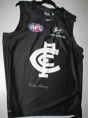 CARLTON- KEN HANDS SIGNED HOME 150 YEARS JERSEY UNFRAMED + PHOTO PROOF + C.O.A