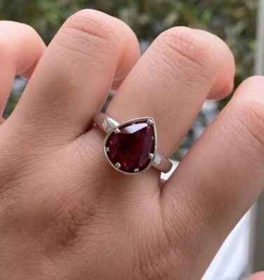 3.54 Ct Pear Cut Natural Ruby Diamond Wedding Ring 14K solid White gold