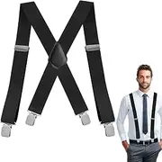 [Ruinous] Suspenders Men, 1 Pcs Heavy Duty Suspenders for Men, 50mm Extra Wide Mens Trouser Straps, Tuxedo Braces, 4 Buckles Stripe Elastic Adjustable X Back Braces with Strong Metal Clips