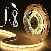 Aclorol Warm White COB LED Strip Light 2M Flexible USB LED Light Strip Bright Led TV Backlight Dotless 320LEDs/M Dimmable CRI85+ for Under Cabinet Kitchen Living Room TV DIY Lighting Project 3000K