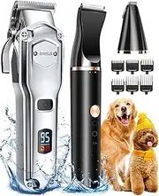 oneisall Dog Clipper and Paw Trimmer 2-in-1 Set, IPX7 Waterproof Clipper, Dog Thick Fur Paw Clipper, Hair Trimmer for Dogs and Cats