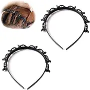 Butterfly Clip Headband for Women, Headband with Clips, 90s Professional Curly Hair Weave Bangs Clip, Toothed Headband Braid Tool with 8 Small Clips (2 pcs black, one size)
