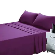 Soft 4pcs Pillowcase Flat Fitted Sheet Set - Purple
