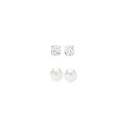 9ct Gold Cubic Zirconia & Pearl Stud Earrings Gift Set in White