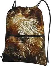 EdWal Funny Yorkie Print Drawstring Backpack Gym Bags Sports Bags With Zipper Pocket For Travel Beach, Black, One Size