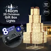 140cm Lighted Gift Box Christmas Tree Decoration 200 LED Lights 3D Xmas Present Indoor Outdoor Home Garden Party Festive Holiday Display