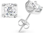 [TinyPeri] 1 CT/6.5mm Round Cubic Zirconia Stud Earrings for Women Men with Hypoallergenic Sterling Silver Post and Circular Arc Profile, White Gold Plated Solitaire Cz Earrings, Simulated Diamond Studs Earrings