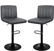 ALFORDSON Bar Stool 2Pcs Adjustable Kitchen Stool Swivel Counter Dining Chair in 57-75.5cm Seat Height with Anti-Slip Floor Protector for Home Bar Dining Room (Macias Grey)