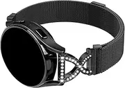 [HAYONLIY] Metal Stainless Steel Bands for Samsung Galaxy Watch 7 6 5 4 FE Band 40mm 44mm/Watch 5 Pro 45mm/Watch 6 Classic/Active 2, 20mm Magnetic Milanese Mesh Strap with X-Shape Diamond Women