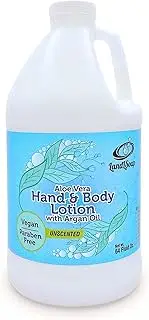 Unscented Aloe Vera Lotion with Argan Oil, Hand-Made moisturizer and body lotion, Non-GMO, Vegan, Made in USA, (Half Gallon)