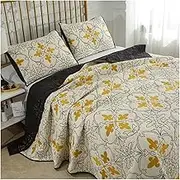 Cotton Quilt Set Twin Queen King Iris Flower Embroidery Lightweight Bedspread Coverlet All Season Comforter Bedding Decor 3 Piece Bed Cover Sets(269x234cm+51x71cm x2)