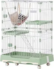 OSJ Cat Cage, 2-Tier, Cat Cage, with Hammock, Drawer Tray Included, Casters, Ceiling Door, Pet Cage, Cat House, Answering Machine, Protection, Escape Prevention, Stylish