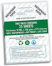 WATERPROOF PAPER | 25 SHEETS, THICKNESS 10 MIL LB, 225 LB, 275 MICRONS SYNTHETIC PAPER, 8.5X11 from HIGHH IMAGE | PRINT WITH LASER PRINTERS | OFFICE PRINTERS