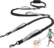 KIKNIN Hands Free Dog Leash for 2 Dogs- 360°Swivel No Tangle Dual Dog Leash, Waist Leash for Dog Walking with Anti-Pull for Shock Absorption, Reflective Strips & Padded Handles,for Jogging, Running