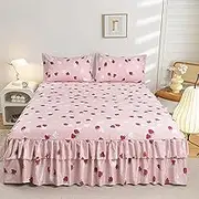 Bed Skirt Bedspread, Ruffle Bedspread, Ruffled Bedspread Sheet, Sheet and Pillowcases Set, Wrap Around Fitted Sheet, Coverlet, with 2 Pillowcases, for Bedroom All Season, 3pc(D,200x220cm)