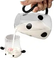 Cow Glass Water Pitcher - Adorable Milk Carafe with Cup, Transparent Glass | Cute Cow-Design Beverage Jug for Milk, Tea, or Water | Fridge-Safe Glass Pitcher for Home, Kitchen, and Bedside Use