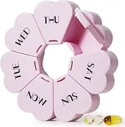 MOLN HYMY Cute Weekly Pill Box 7 Day, Heart Shaped Pill Case Organizer 1 time a Day, Purple Pink Pill Container Once Daily, Large Medicine Dispenser for Vitamin/Fish Oil/Medication/Supplements