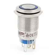 AC 220V Blue LED Light 19mm Mounted Thread Flat Head Latching Push Button Switch