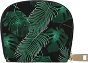 [EdWal] Banana Leaf Green Print Card Holder Unisex Credit Card Case for Men and Women Leather Card Holder, Slim Business Card, White, One Size