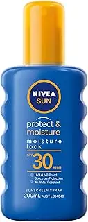 NIVEA SUN Protect & Moisture, Moisture Lock Sunscreen Spray SPF 30 200ml | UV Protection | Moisturises with Vitamin E | Hydrating Formula | 4-Hours Water Resistant | Easy Spray Application
