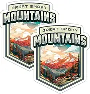Great Smoky Mountains National Park Tennessee North Carolina 2 Pack Sticker Souvenir Decal Vinyl Small Waterproof for Water Bottle Mug Passport Scrapbook Notebook Laptop Tumbler Computer 4" ID45039