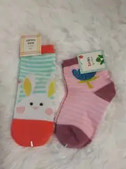 Lot X2 Kids Springtime Socks (1) Bunny & (1) Pink W/Flower Size 5-6.5 BNWT!