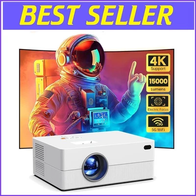 WiFi & Bluetooth Mini Projector - 15000L Full HD, Electric Focus, 40-200" Size