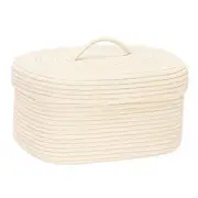 Oval Cotton Rope Storage Basket with Lid, Lidded Woven Medium/Oval Cream