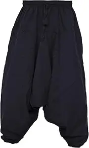 [Gheri] Men's Cotton Hemp Harem Aladdin Genie Wide Crotch Ninja Pants Trousers