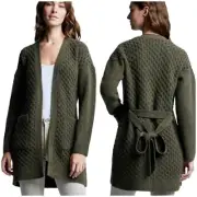 L'AGENCE Juna Cable Cardigan SWEATER CHUNKY SIZE L LARGE Olive Green NEW