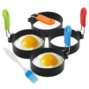 4 Pcs Stainless Steel Eggs Maker Non Stick Round Egg Cooker with Oil Brush