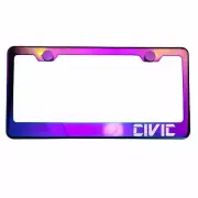Polish Neo Neon Chrome License Plate Frame CIVIC Laser Etched Metal Screw Cap (for: Honda Civic)