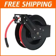 Complete 50ft Brass-Fitted Retractable Air Hose Reel with High Flow Efficiency