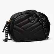 New Tory Burch Women's Kira Chevron Powder Coated Small Camera Bag Black 90451