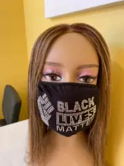 Black Lives Matter Bling Rhinestone Face Mask Clear Front Fist Washable