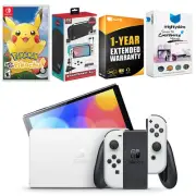 Nintendo Switch White OLED + Pokemon Let's Go, Pikachu! + Accessory Gaming Kit