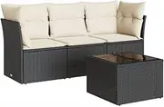 vidaXL Modular Garden Sofa Set - Black PE Rattan - Outdoor Lounge Furniture for Patio/Backyard with Cushions and Glass Table