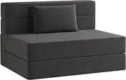 [Luoxiao] Convertible Folding Sofa Bed Twin Size - 4 in 1 Sleeper Chair with Pillow, Linen Fabric Foldable Memory Foam Mattress for Living Room/Dorm/Guest/Home Office/Apartment, Darkgrey