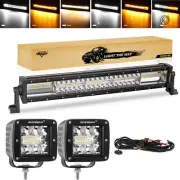 Strobe Flash 22" Led Light Bar + 2x LED 4" Pods + Wiring Kit for Jeep SUV ATV 20