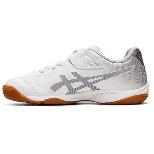 【登瑞體育】ASICS 兒童足球運動鞋 白x銀/足球鞋/耐穿/抓地力/縫線加強_1104A044105