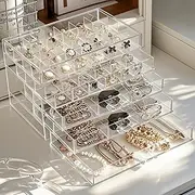 MIOINEY Acrylic Jewelry Box With 5 Drawers Earring Storage Box Clear Jewelry Box Organizer Storage Holder Compartment Tray Transparent Display Storage Case for Earrings Necklace Ring Bracelet