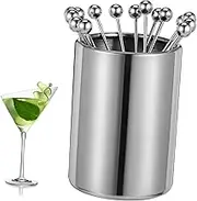 FUNNETOYU 1 Set Toothpick Holder Set Cocktail Picks Stick for Cocktail Toothpicks Party with Appetizer Fruit Cocktail Garnish Olive Picks Food Sticks Bread Picks Stainless Steel