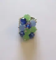 My Fun Color RING- dangling cascading Beads- Freshwater blues green size 7