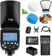 Godox V1-F Li-on TTL On-Camera Round Flash Speedlight for Fuji Fujifilm,2.4G Wireless Control 1.5s Recycling Time Round Head Camera Flash for Portrait Photography,Wedding Photography
