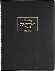 Appointment Diary 2025-2026 - Diary 2025-2026, A4 Week to View Hourly Planner, 15 Minutes Intervals, Appointment Book 2025-2026, Personal & Work Organizer, 21.8 x 29 cm, Soft Leather Cover, Black