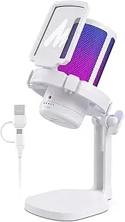 Homodoskey USB Gaming Microphone for PC, Noise Cancellation Condenser Mic with RGB Lights, Mute, Gain for Streaming, Recording, Podcast, Chat, YouTube,Computer, PS5,Tiktok (Mineral White)