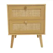 Foret Rattan Bedside Table 2 Drawers Nightstand Storage Cabinet Wood Bedroom