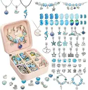 Charm Bracelet Making Kit, 66 Pcs DIY Beaded Jewelry Making Supplies Beads, Bracelet Making Kit for Girls 6-12, Perfect Lovely Gift Birthday (Blue)